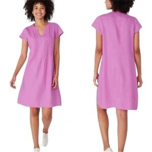 J Jill cap sleeve pintucked love linen pink 100% linen dress 23218